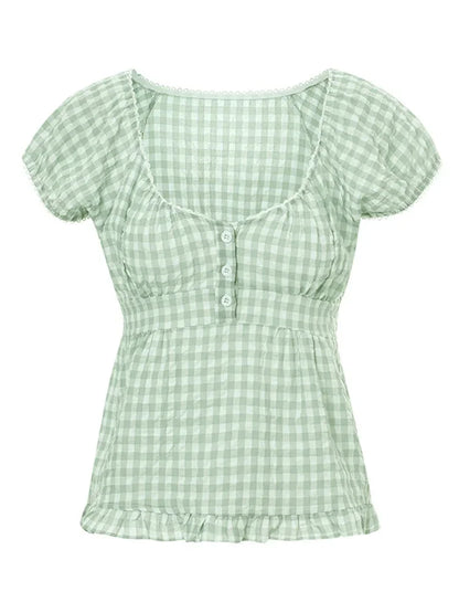 Puff Short Sleeve Square Neck Ruffle Shirt