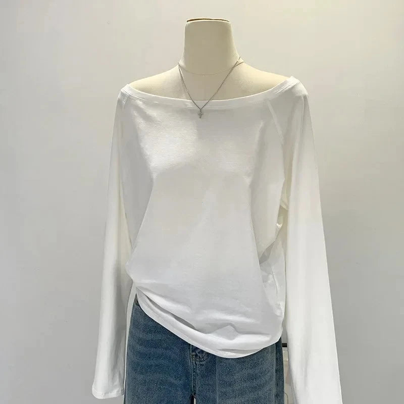 One Shoulder Cotton Long Sleeve Shirt