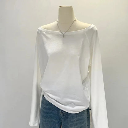 One Shoulder Cotton Long Sleeve Shirt
