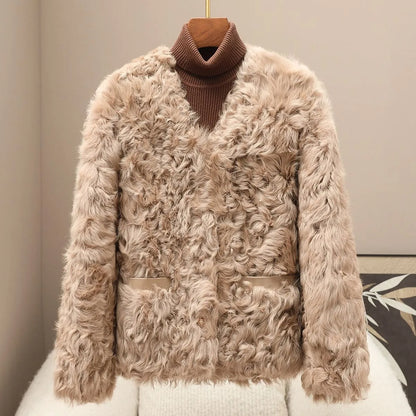real wool fur short coat