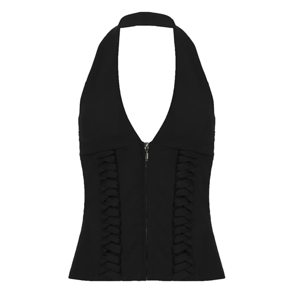 Deep V Neck Sleeveless Crop Top