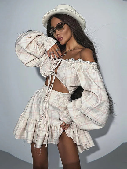 Lace Up Hollow Out Mini Print Dress
