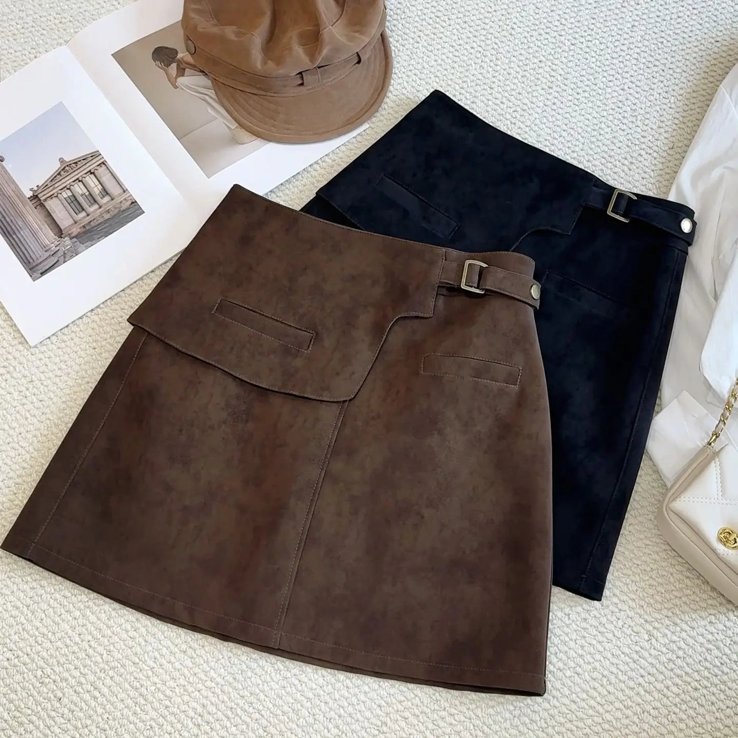 Solid A-line Mini Skirt