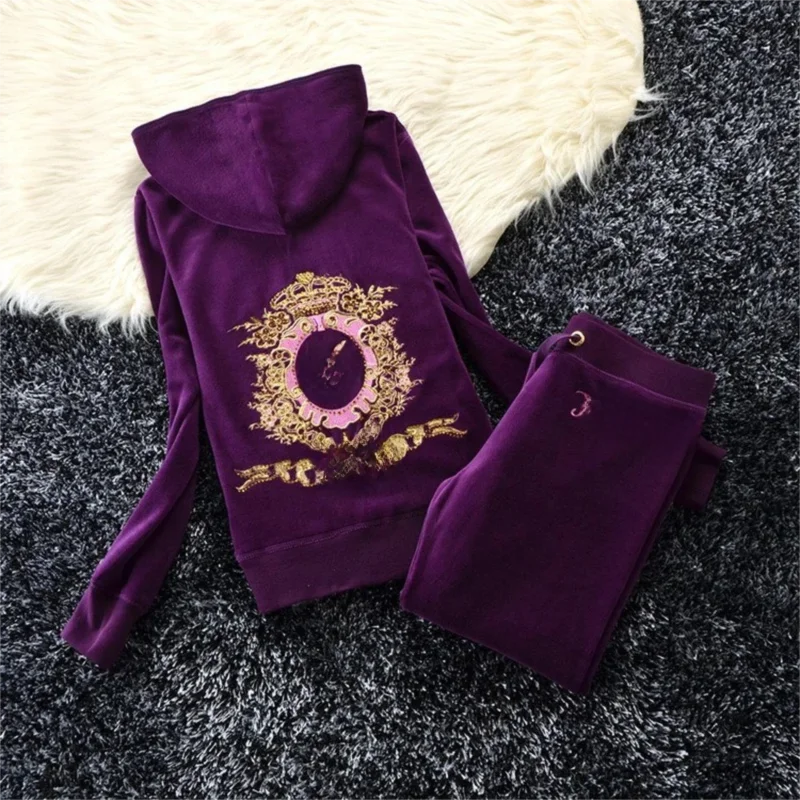 Conjunto de dos piezas de chándal de terciopelo de color liso