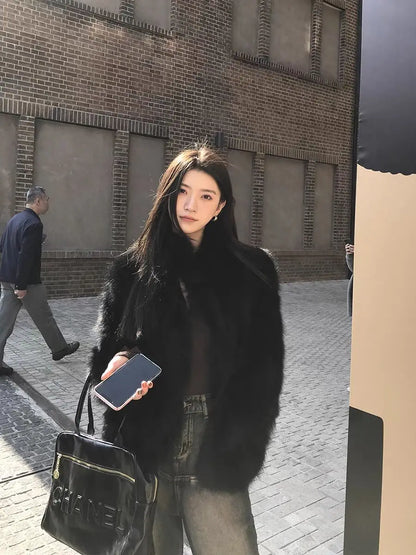 Fur Short Stand Collar Coat