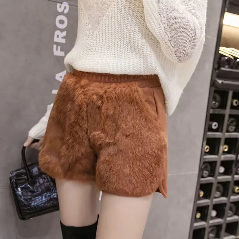 Pantalones cortos de felpa de talle alto elásticos