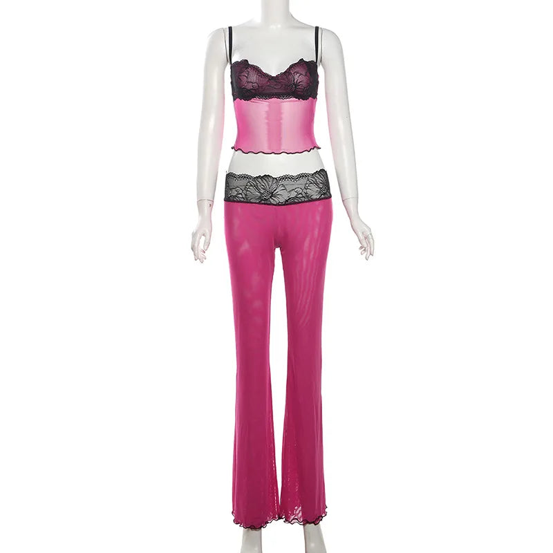 Conjunto de 2 piezas de malla transparente con estampado de leopardo y encaje.