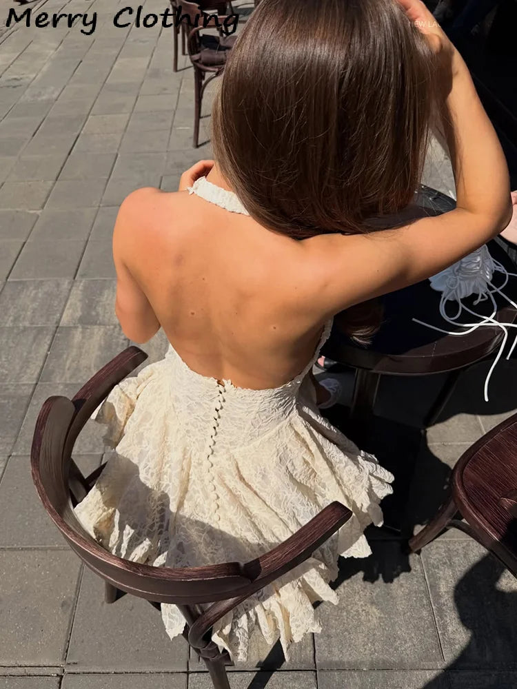 V Neck Halter Lace Dress