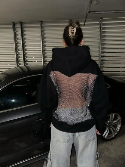 Back hollow Mesh Hoodie