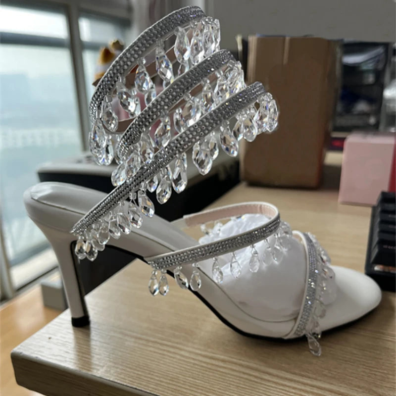 Crystal Pendant Twine Sandals