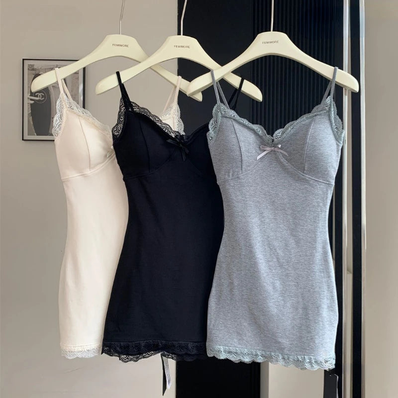 Vestidos sin mangas sexys de encaje para mujer, vestido ajustado coreano de moda, Mini Vestidos con almohadilla para el pecho, ropa de club