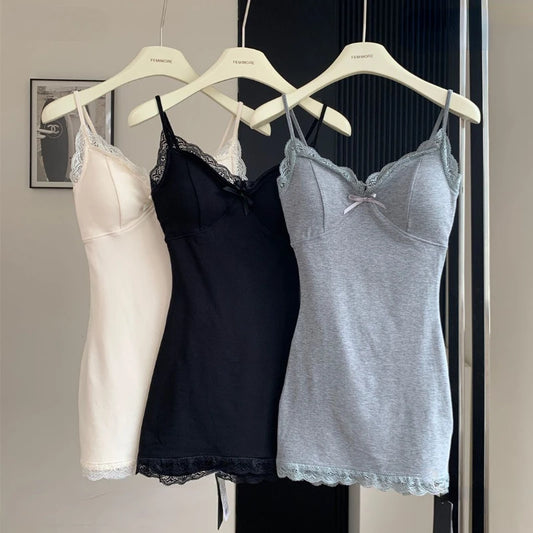Vestidos sin mangas sexys de encaje para mujer, vestido ajustado coreano de moda, Mini Vestidos con almohadilla para el pecho, ropa de club