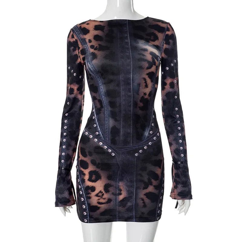 Leopard Print Slim Flared Dress