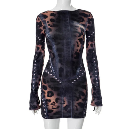 Leopard Print Slim Flared Dress