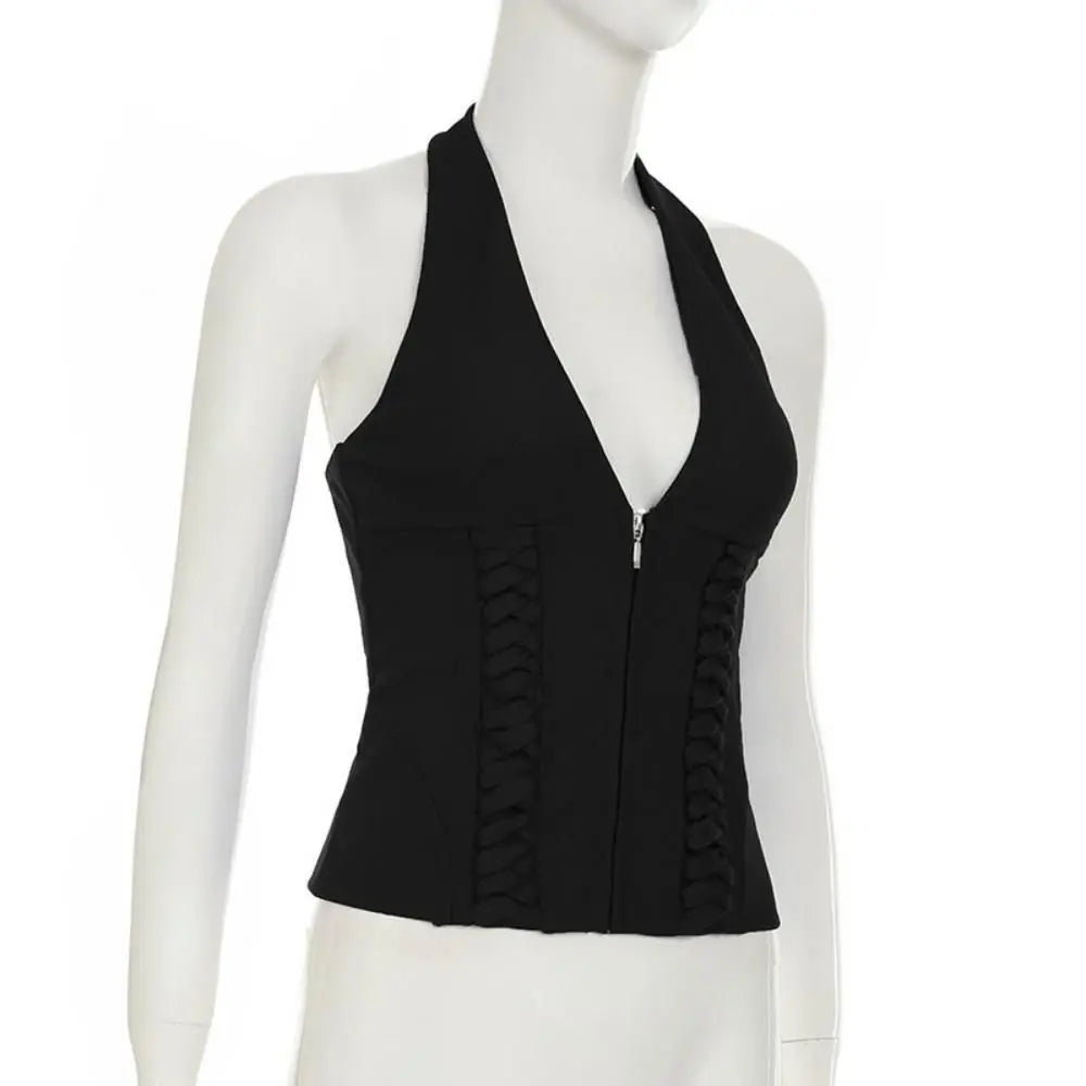 Deep V Neck Sleeveless Crop Top