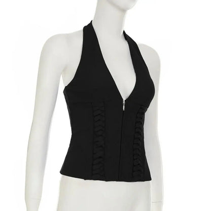 Deep V Neck Sleeveless Crop Top