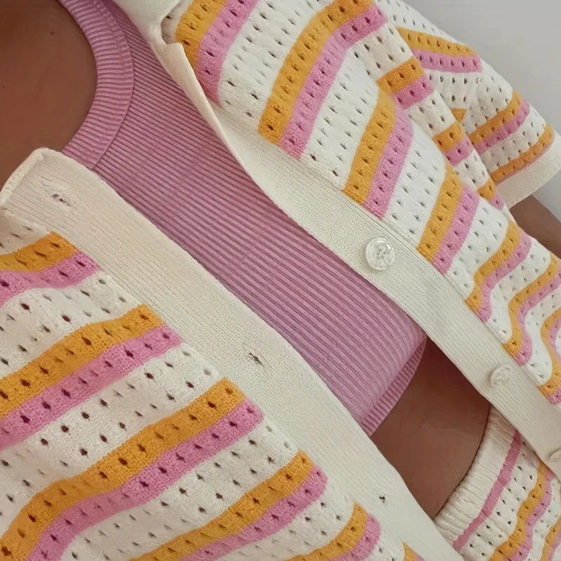 Conjunto de dos piezas de punto calado a rayas