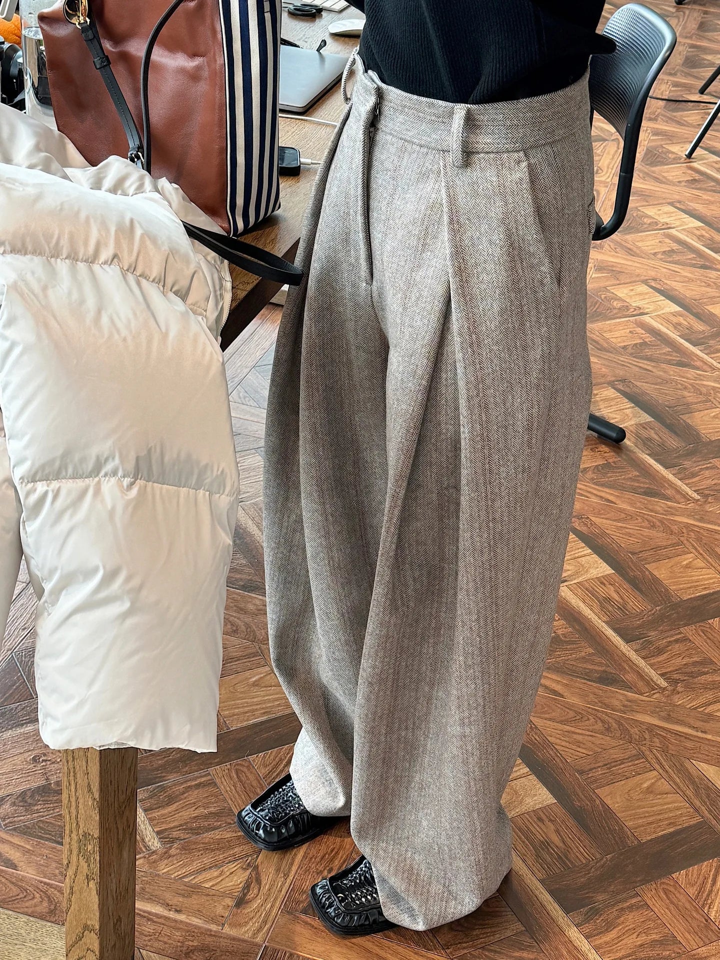 Wide Leg High Waist Striped Straight Pants