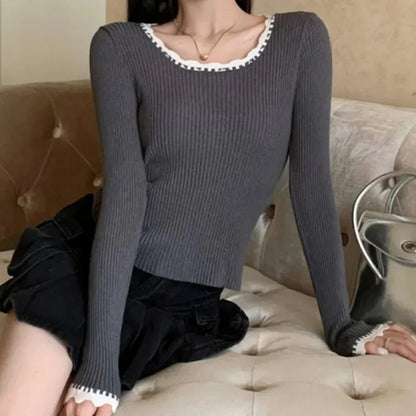 Rib Knit Tee with Overlocked Trim