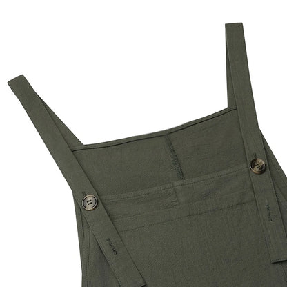 Sleeveless Square Collar Button Suspender Shorts