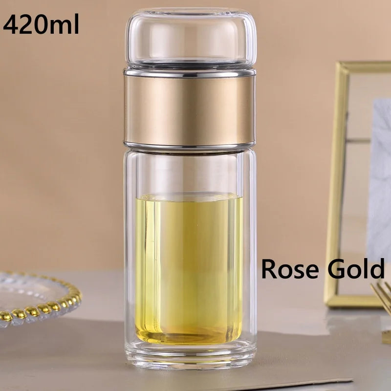 Double-layer glass tea bottle