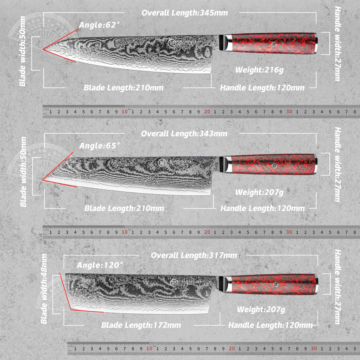 Grandsharp 1-6 PCS Kitchen Knives Set