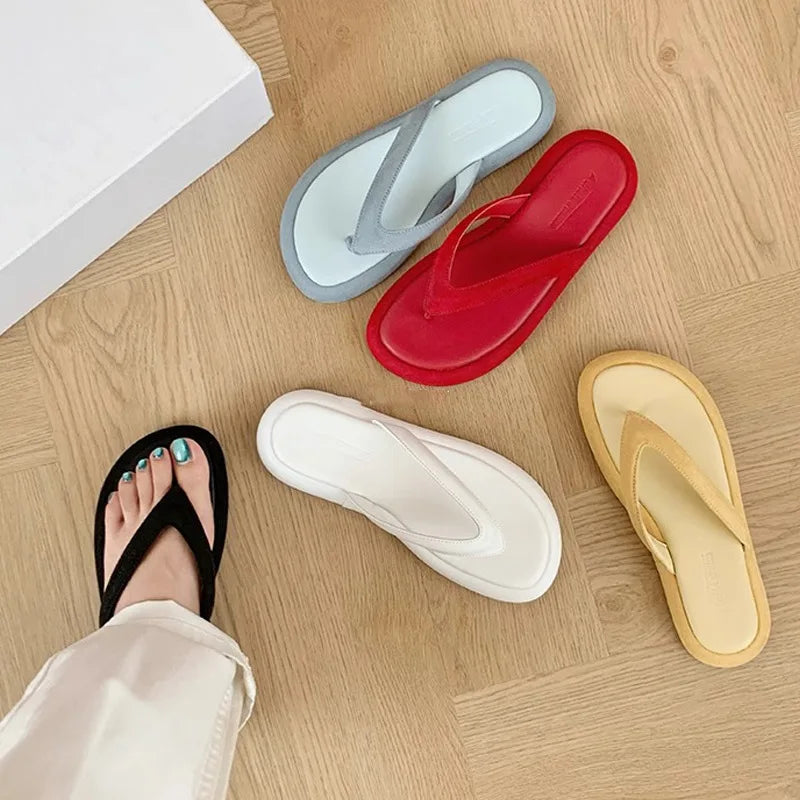chanclas de mujer de colores caramelo, nuevo diseño, cómodas, para playa, zapatos deslizantes, sandalias de plataforma para mujer, de verano, para exterior, tipo jandal