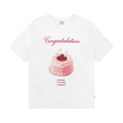 Cherry Cream Cake Print Casual short-sleeved T-shirt