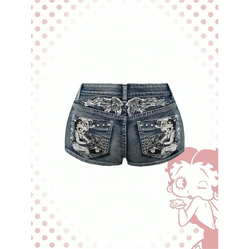 Embroidered Denim Shorts