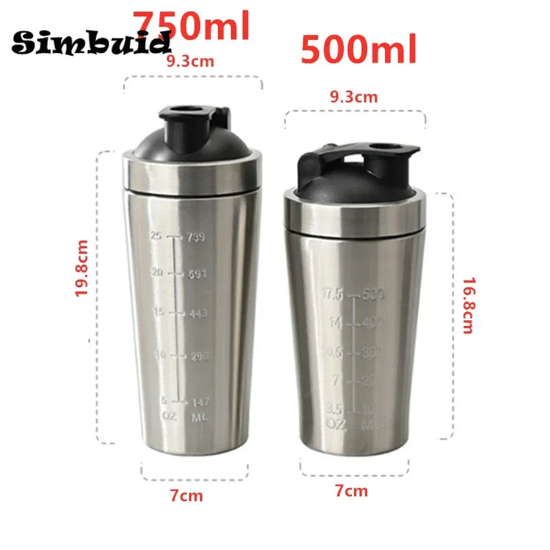 Stainless Steel Protein Powder Shaker Bottle with Steel Ball and Scale