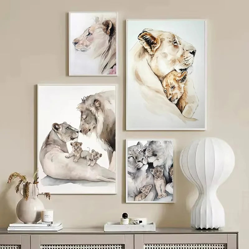 Lion Family Canvas Painting Print