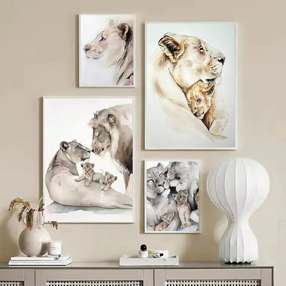 Lion Family Canvas Painting Print