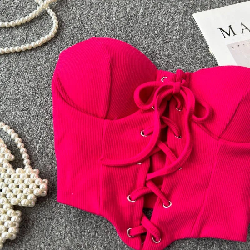 Ribbon Lace-Up Corset Top