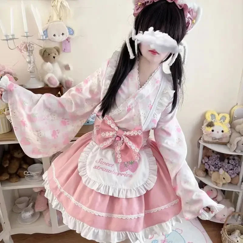 Conjunto de Blusa con Volantes y Mangas Acampanadas y Falda A-line de Talle Alto