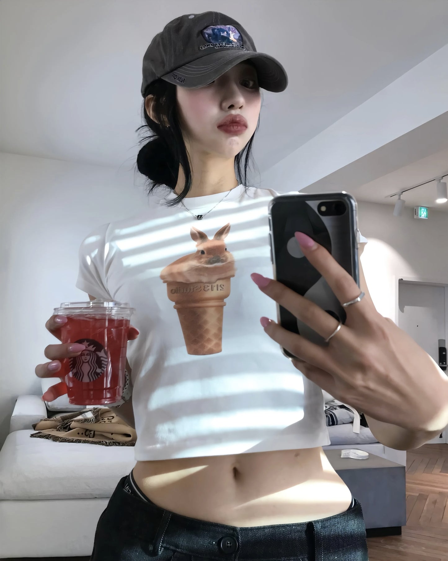 [REコンテナ]Camiseta coreana de moda Y2k Crop Top con lindos estampados de gatos, camiseta Kawaii de manga corta para mujer, camisetas ajustadas