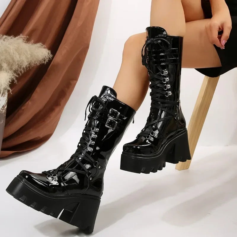 Lace Up High Platform Wedge Boots
