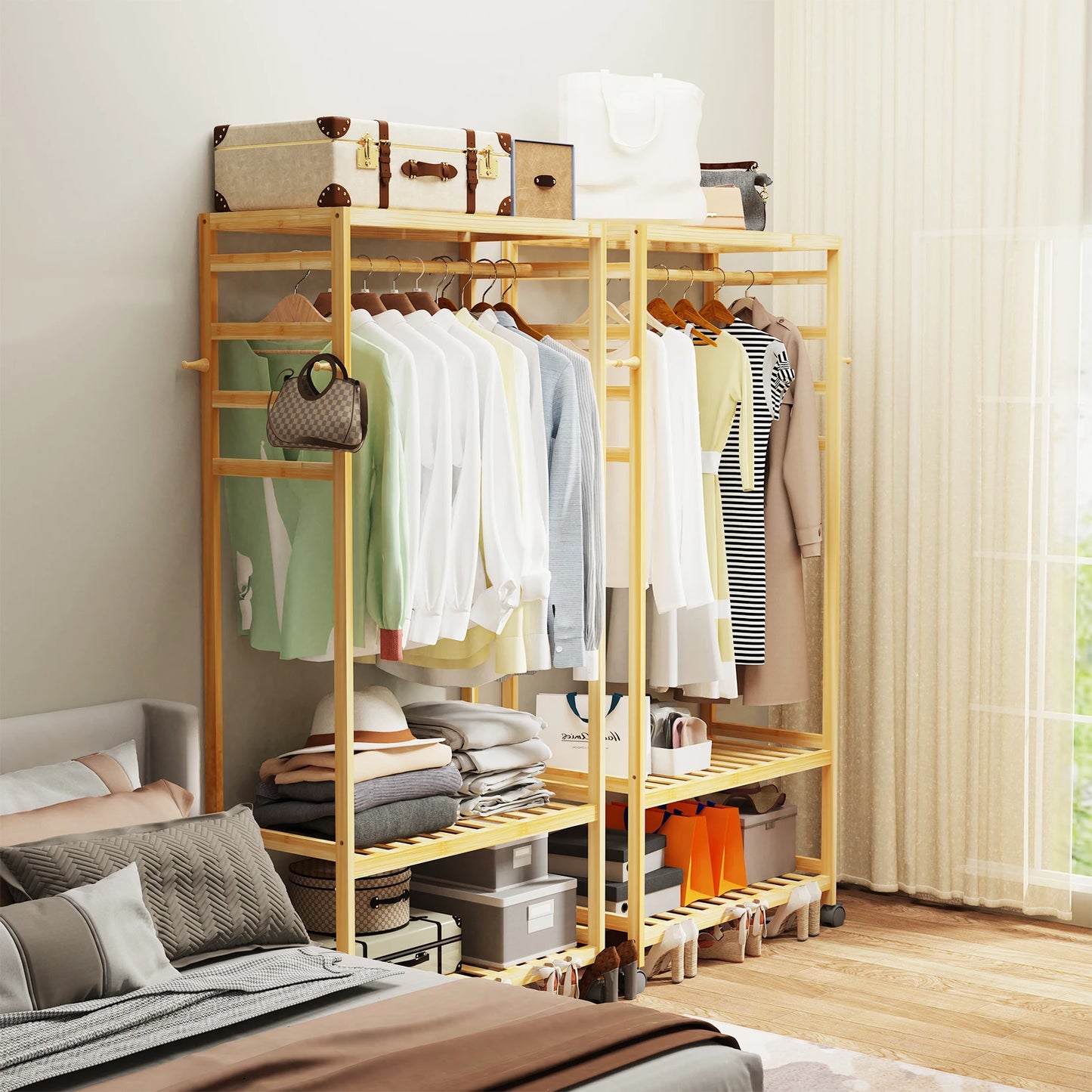 Heavy Duty Wooden Clothes Rail Rack