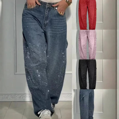Star Embroidered Rhinestone Jeans