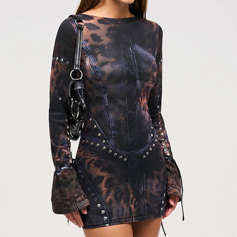 Leopard Print Slim Flared Dress