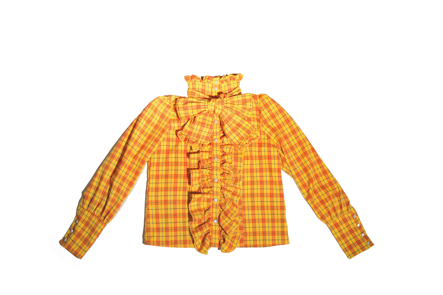 Conjunto de camisa a cuadros de manga larga con lazo y falda de cintura alta