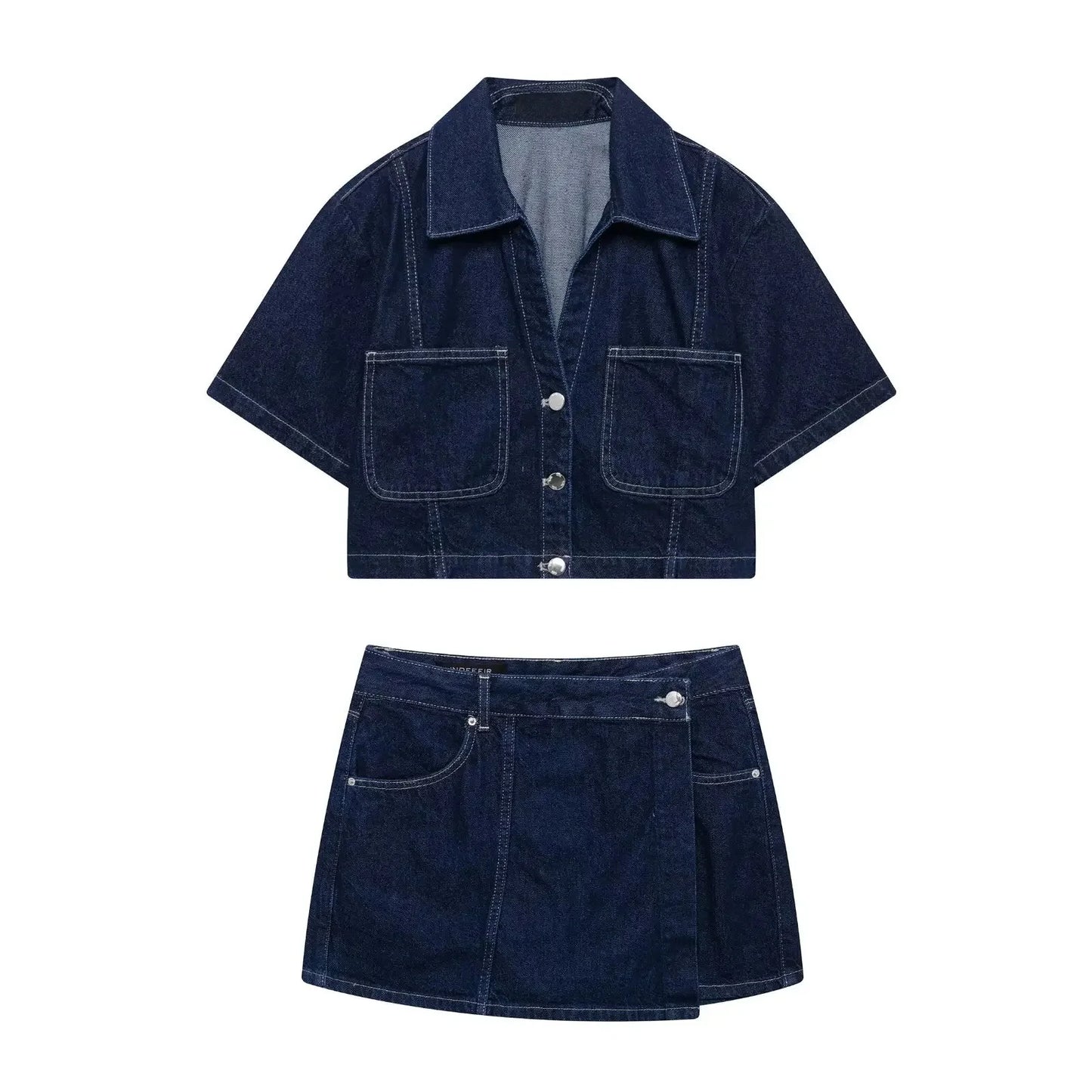 Conjunto de camisa corta de denim + minifalda