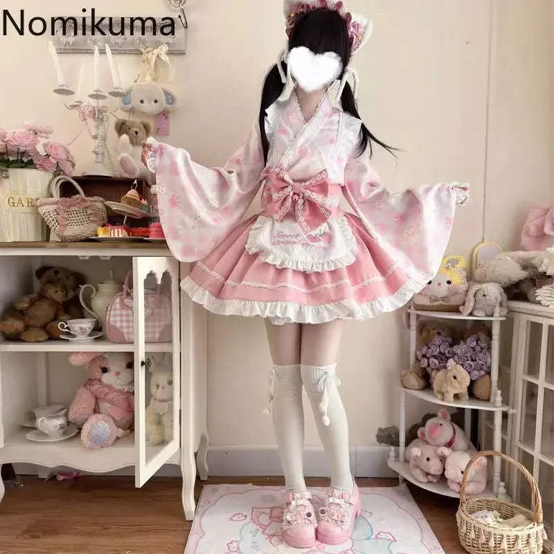 Conjunto de Blusa con Volantes y Mangas Acampanadas y Falda A-line de Talle Alto