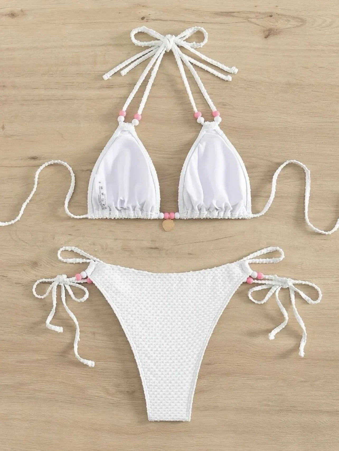 Micro bikini push up con tirantes de perlas