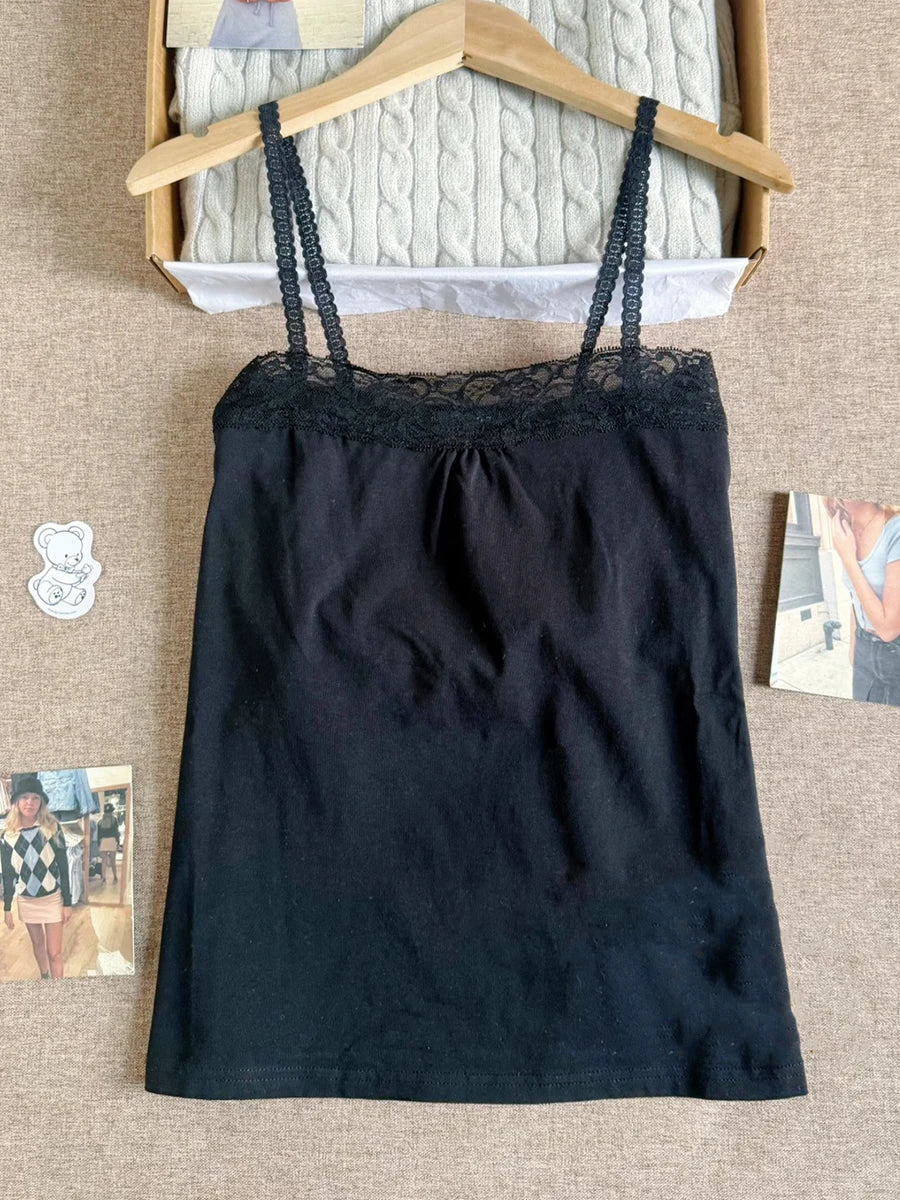 Sweet Lace Patchwork Slim Tank Top