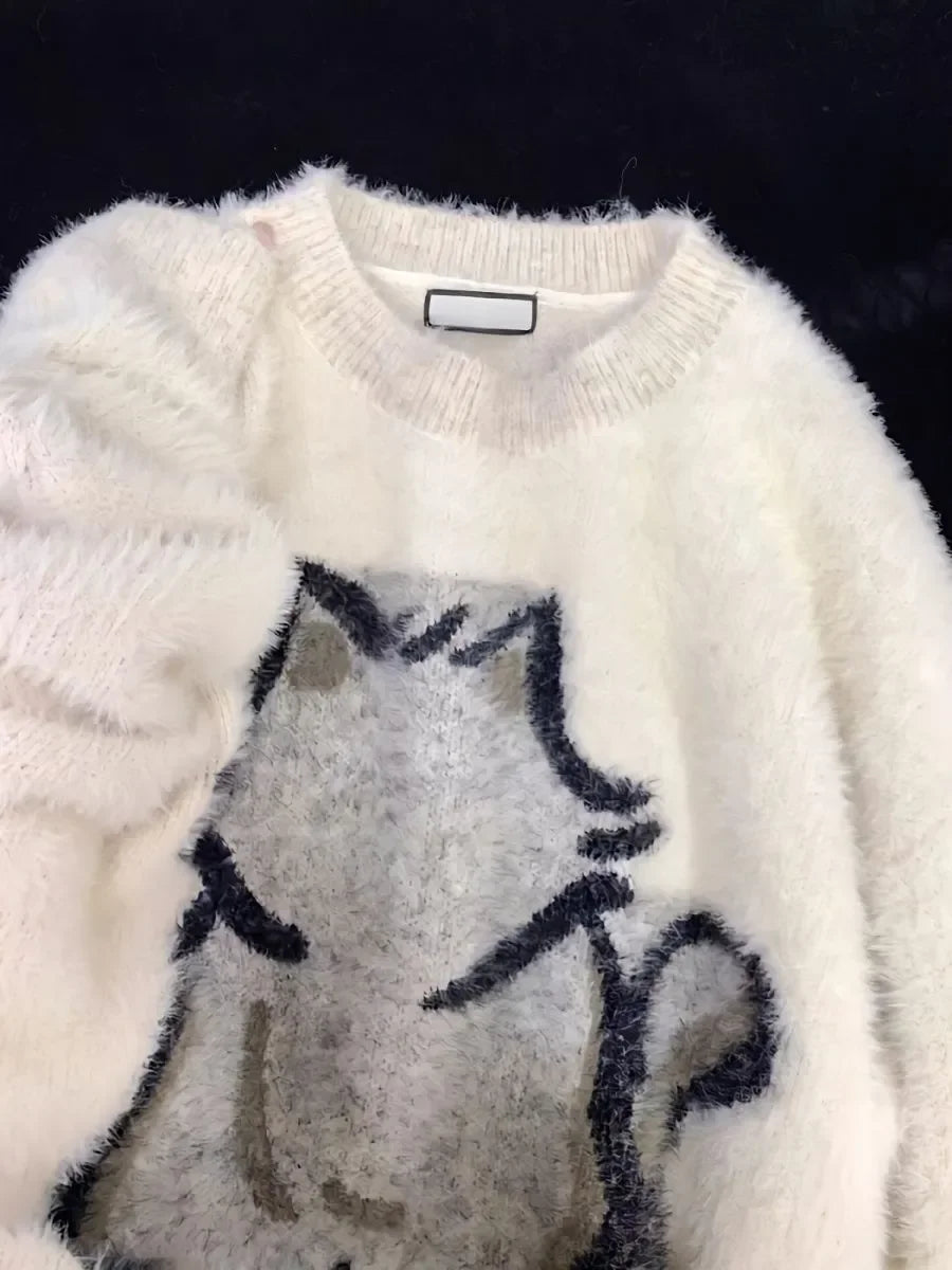 Otoño Invierno Mujer Dulce Chica Coreana Suéter Abrigado con Escote Bardot, Jerséis de Manga Larga, Estilo Y2K, Mori Girl, Acogedor y Lindo