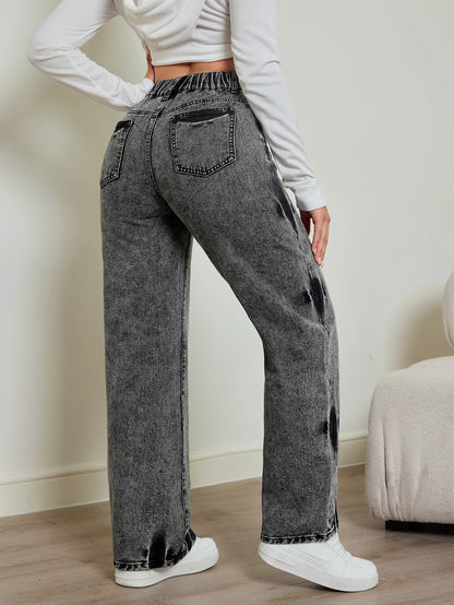 Contrast High Waist Straight Jeans