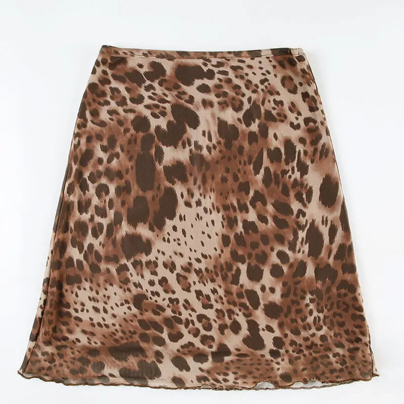 Falda de malla con estampado de leopardo