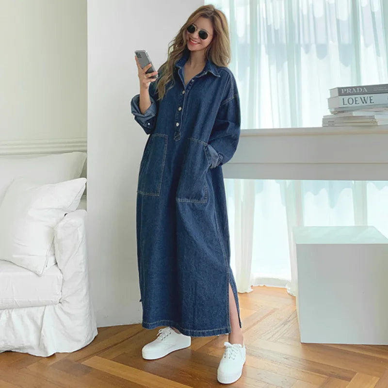 Denim Loose Collar Split Dress