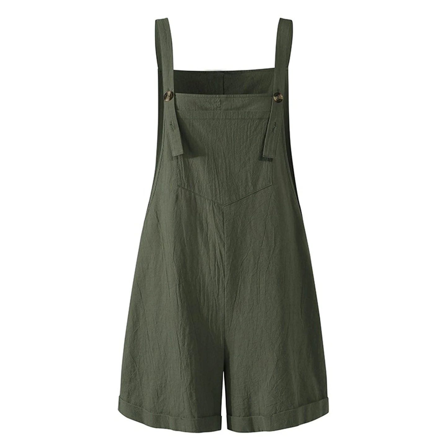Sleeveless Square Collar Button Suspender Shorts