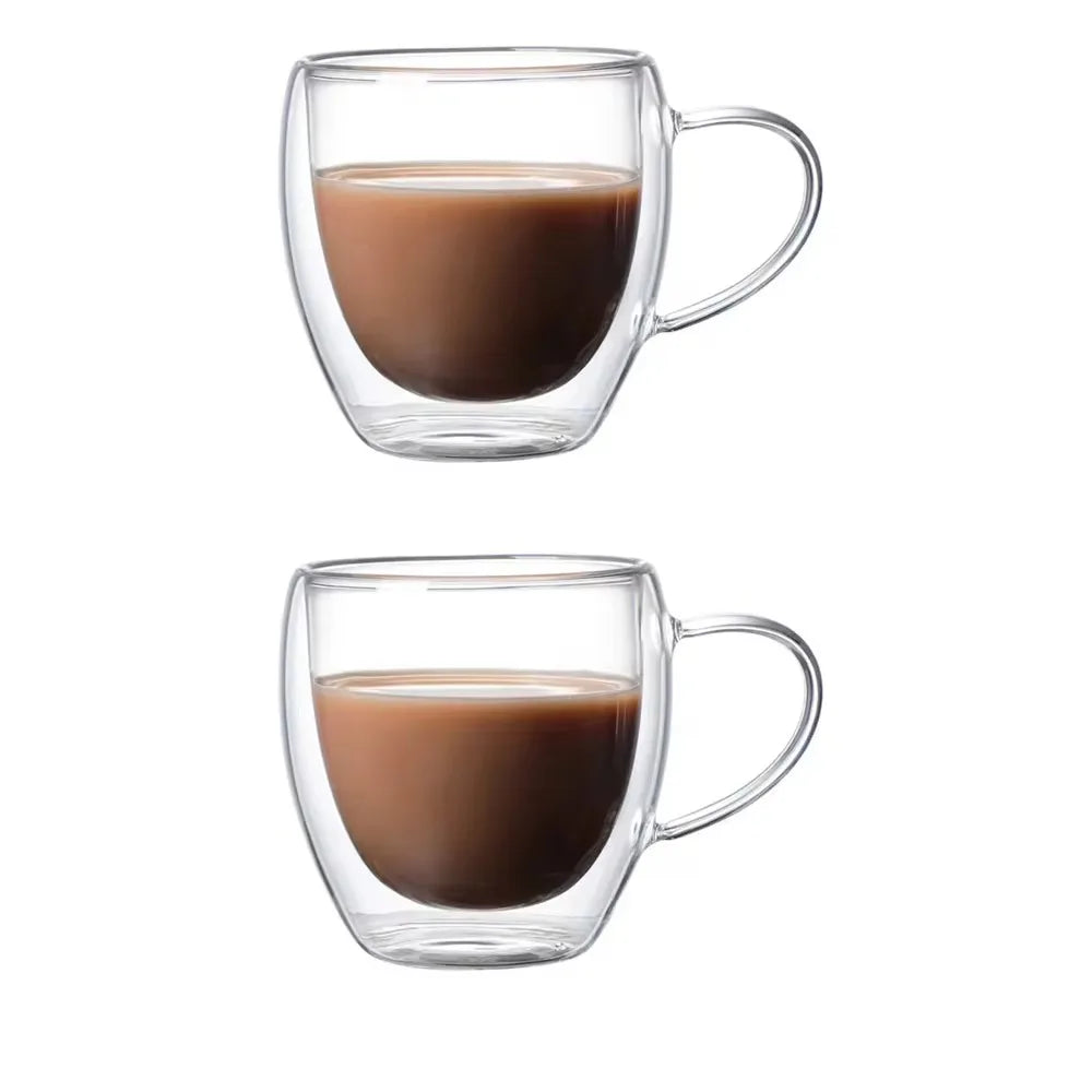 Double Wall Transparent Glass Coffee Cup with Handle